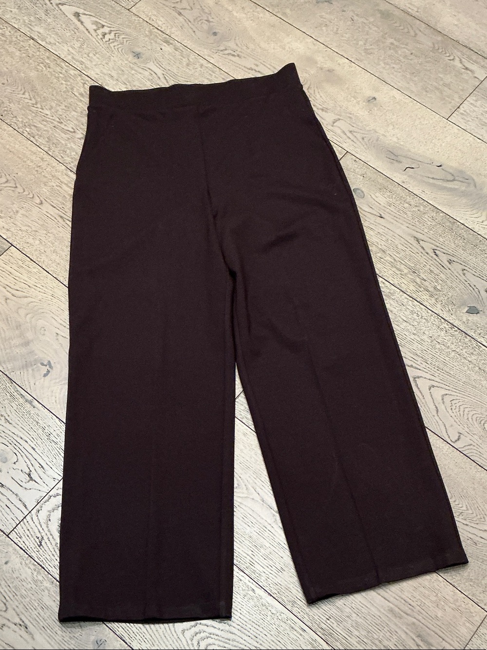Woman’s Quince pull on brown ponte pants. Large. Faux pockets. Like new! Cute!